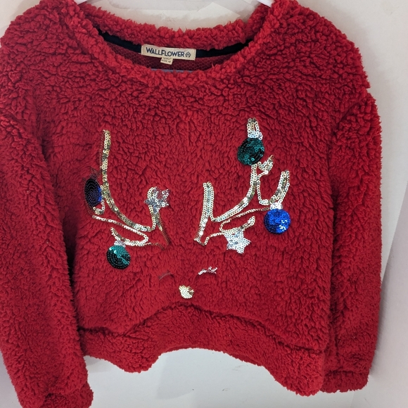 NWT red pullover Christmas motif sweater reindeer women's medium Wallflower - Picture 2 of 8